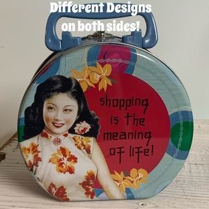 VANDOR 2-Sided “Fab Being Me” & “Shopping Meaning of Life” Collectible Tin PURSE
